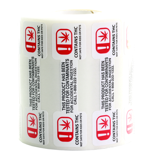 Oklahoma OMMA Tamper Evident THC Compliance Labels (Roll of 1,000