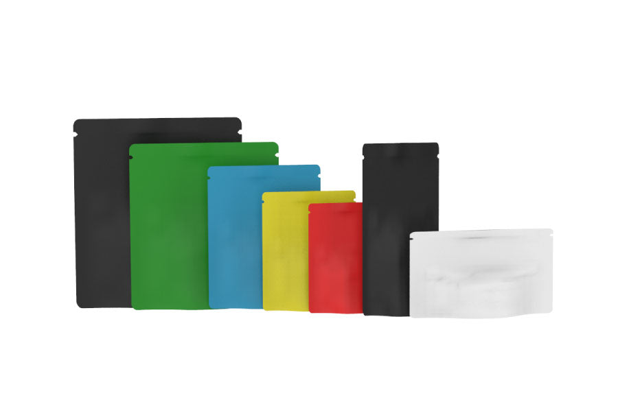 mylar bags both child resistant and single use in multiple sizes