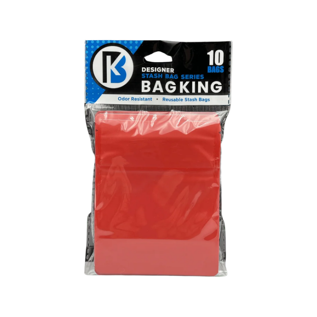 10-Pack Bag King Child-Resistant Opaque Wide Mouth Mylar Bag | 1/8th ounce Matte Red