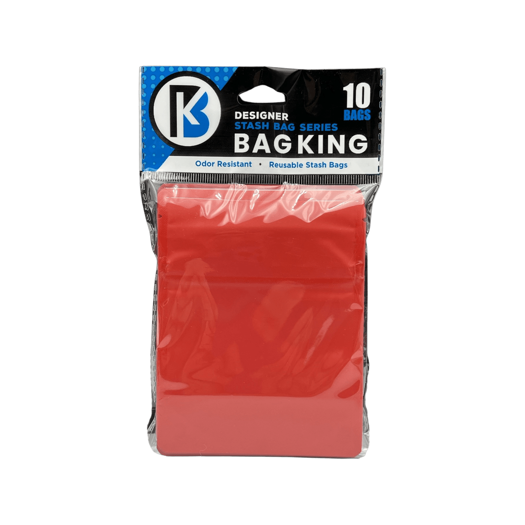 10-Pack Bag King Child-Resistant Opaque Wide Mouth Mylar Bag | 1/8th ounce Matte Red