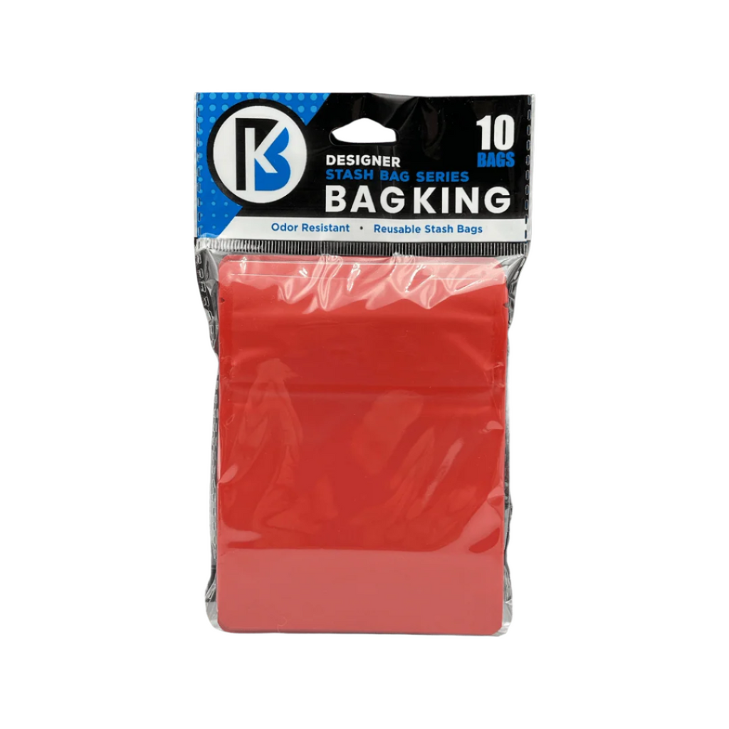 10-Pack Bag King Child-Resistant Opaque Wide Mouth Mylar Bag | 1/8th ounce Matte Red
