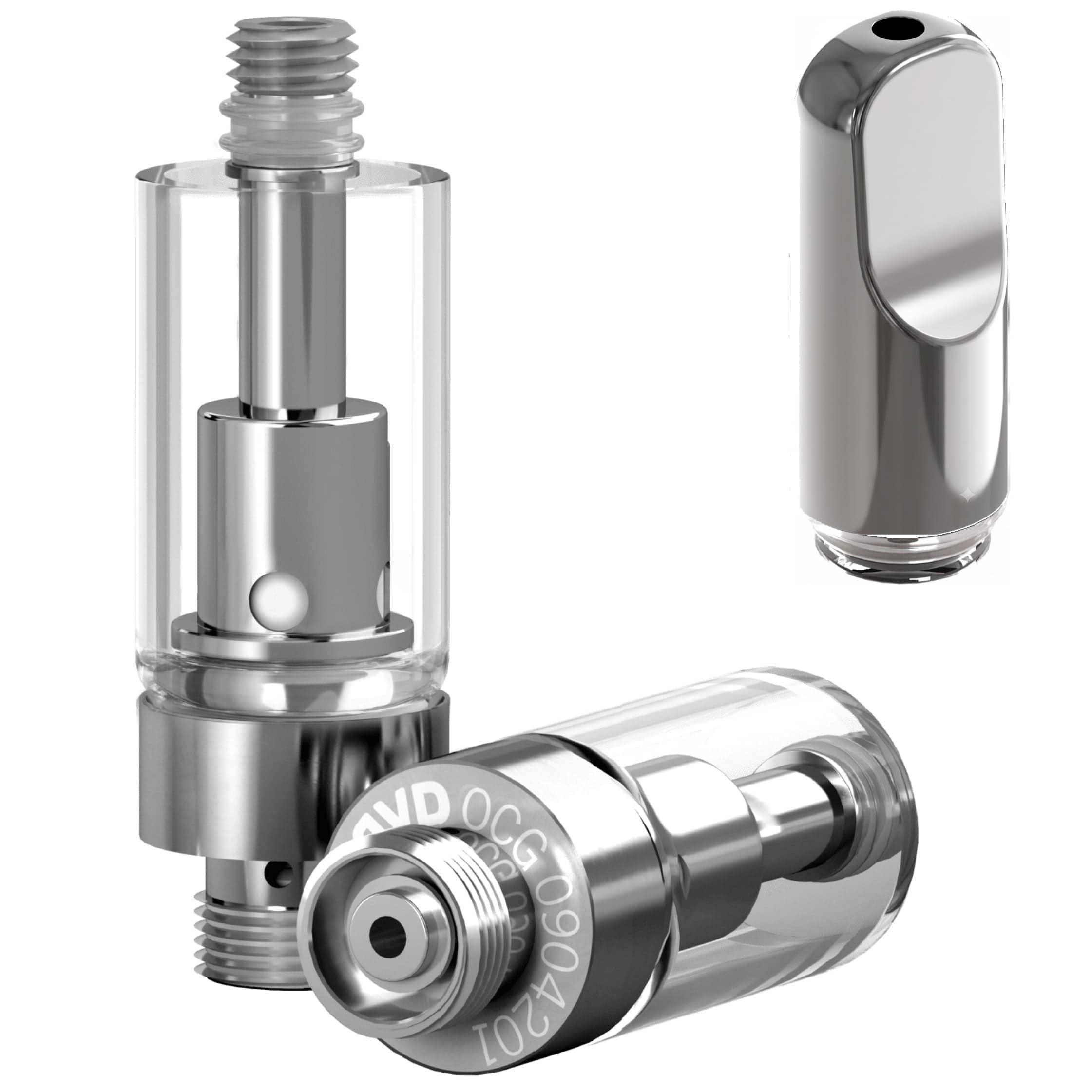 AVD GoodCarts 0.5mL - 1mL Glass Cartridges with Mouthpieces .5mL / 2.0mm / Metal Silver Flat