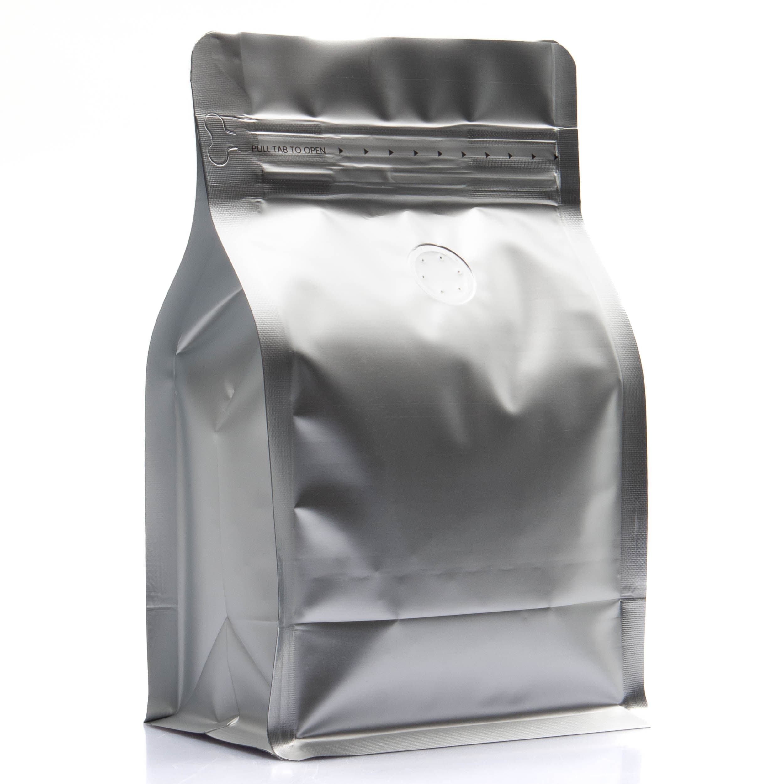 Bag King 12 oz. Block Bottom Coffee Bag with Degassing Valve Silver / Single Unit (Less Than Case Qty)