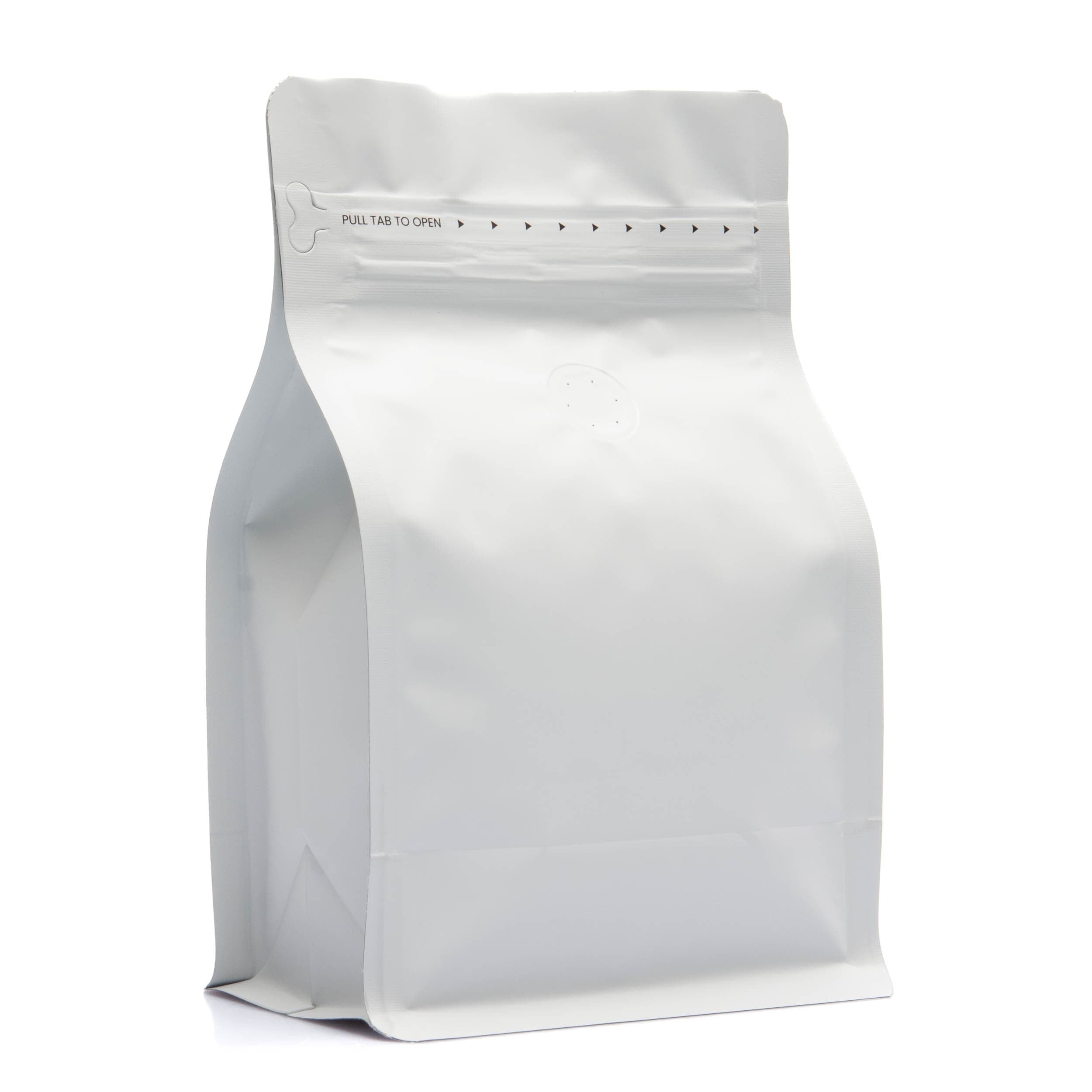 Bag King 12 oz. Block Bottom Coffee Bag with Degassing Valve White / Single Unit (Less Than Case Qty)