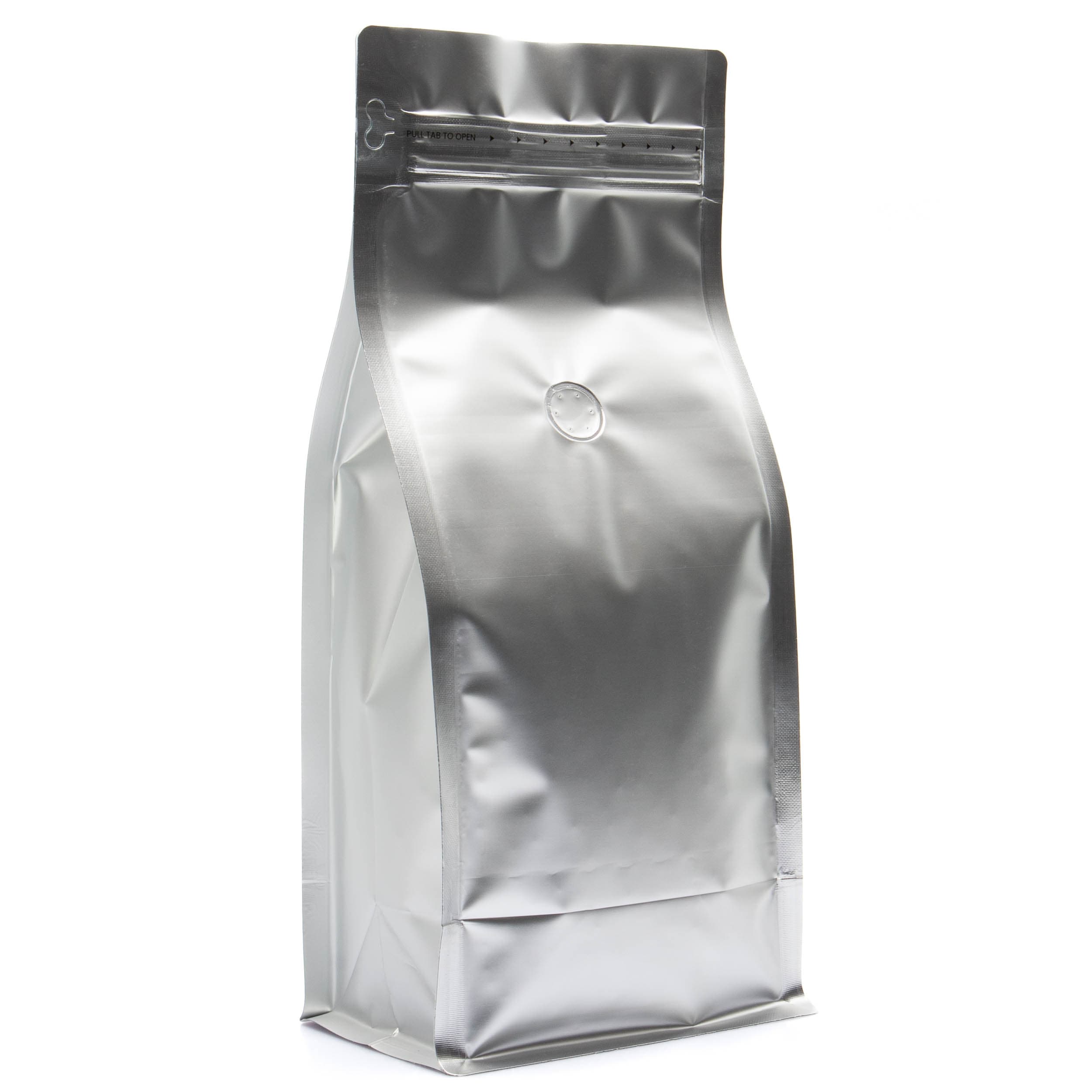 Bag King 2 lb. Block Bottom Coffee Bag with Degassing Valve Silver / Single Unit (Less Than Case Qty)