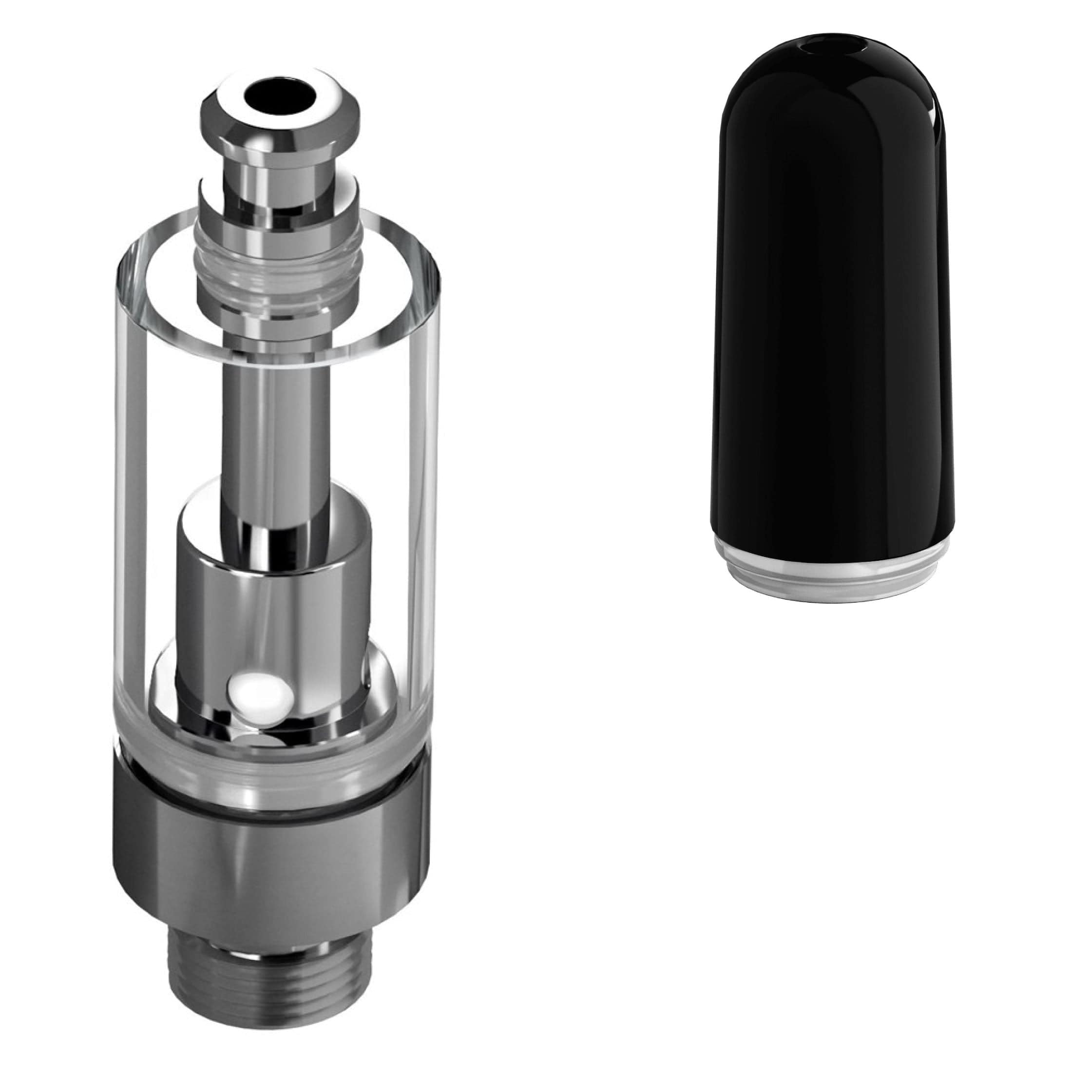 Good Carts Glass Cartridge (0.5ml, 2.0mm) with Mouthpiece Ceramic Black Bullet / Bundle of 100