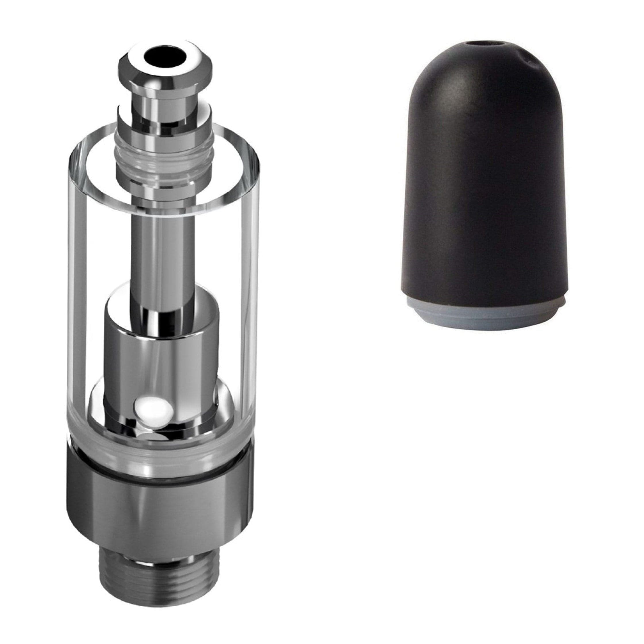 Good Carts Glass Cartridge (0.5ml, 2.0mm) with Mouthpiece Plastic Black Bullet / Bundle of 100