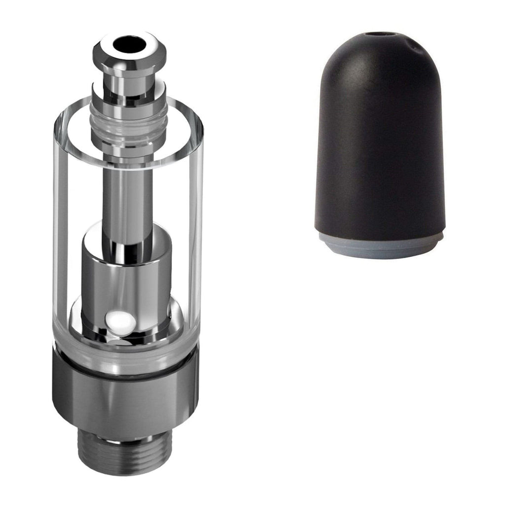 Good Carts Glass Cartridge (0.5ml, 2.0mm) with Mouthpiece Plastic Black Bullet / Bundle of 100