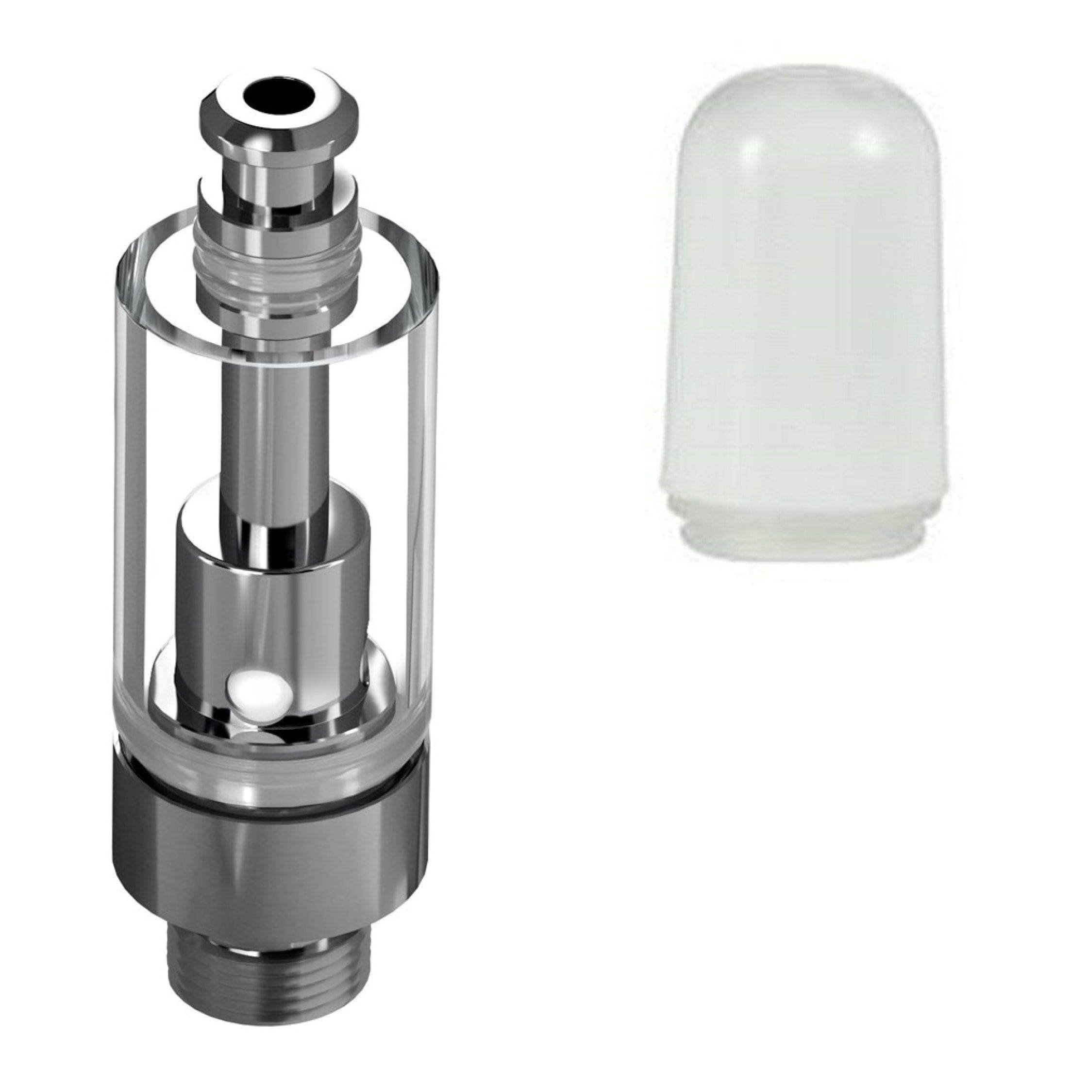 Good Carts Glass Cartridge (0.5ml, 2.0mm) with Mouthpiece Plastic White Bullet / Bundle of 100