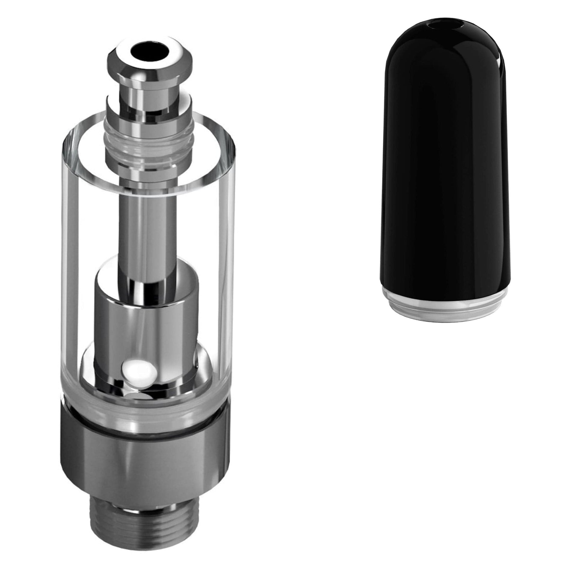 Good Carts Glass Cartridge (1.0ml, 2.0mm) with Mouthpiece Ceramic Black Bullet / Bundle of 100