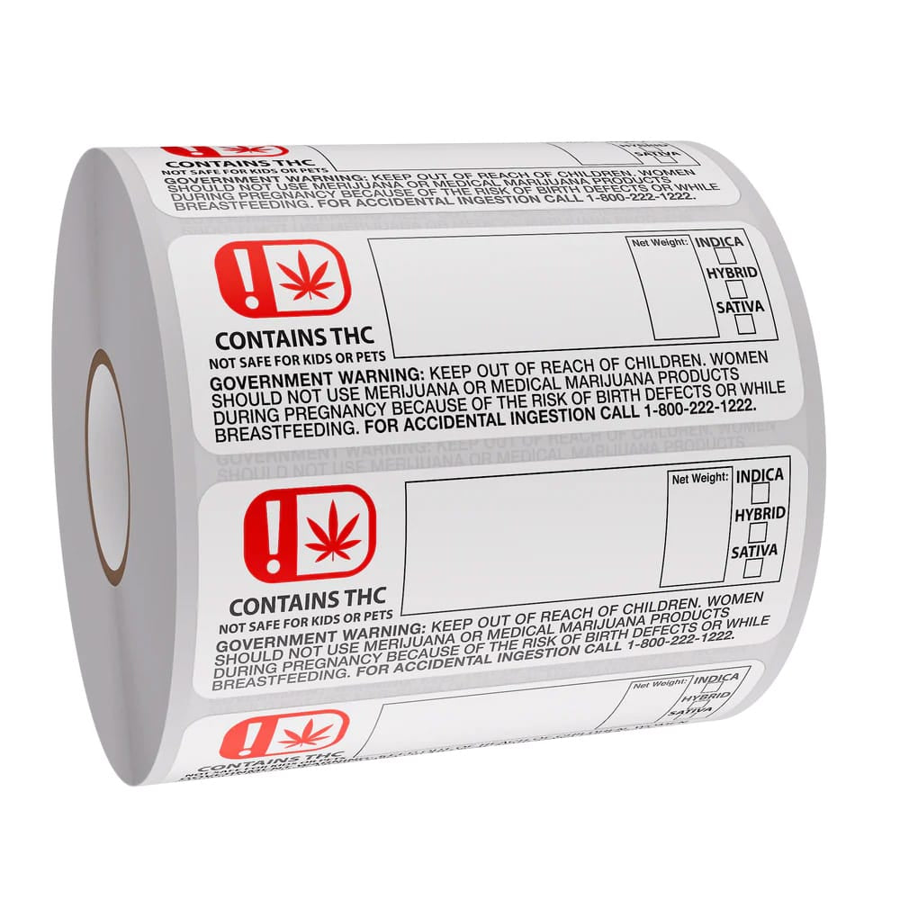 Oklahoma 3" x1.25" THC Compliance Labels (Roll of 1,000)
