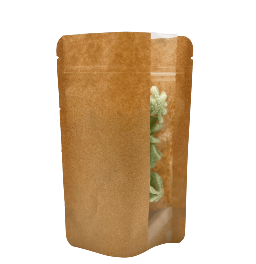 Stand Up Zipper Bag with Vertical Window (1/2 oz to 1 oz) Kraft / Single Unit (Less Than Pack Qty)
