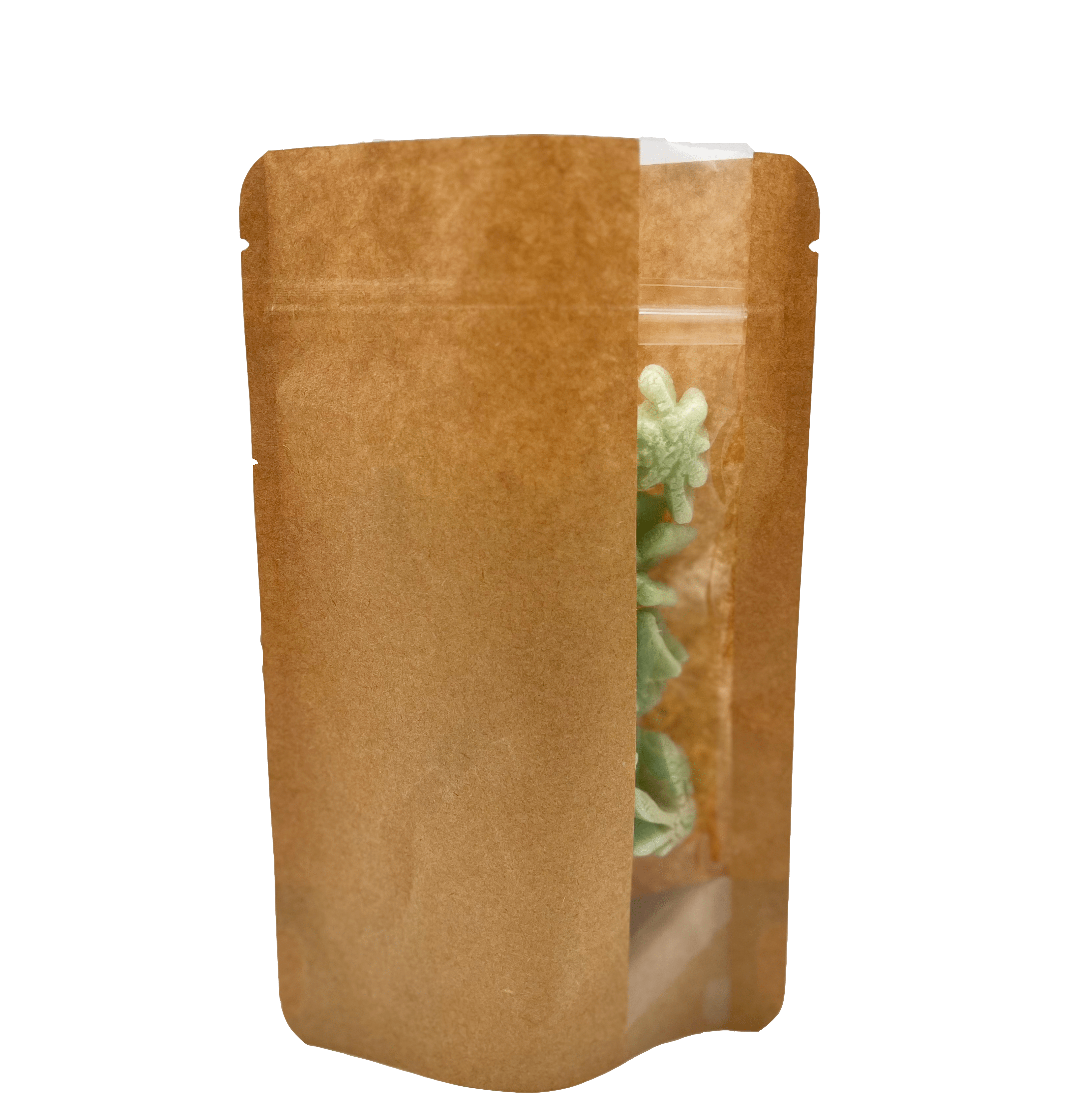 Stand Up Zipper Bag with Vertical Window (1/2 oz to 1 oz) Kraft / Single Unit (Less Than Pack Qty)