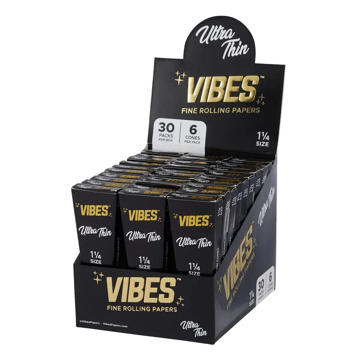 VIBES 1.25" Ultra Thin Cones Box of 30 (6 Cones/Coffin)