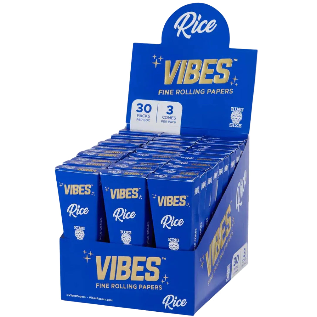 VIBES King Size Cones Box of 30 (3 Cones/Coffin) Rice