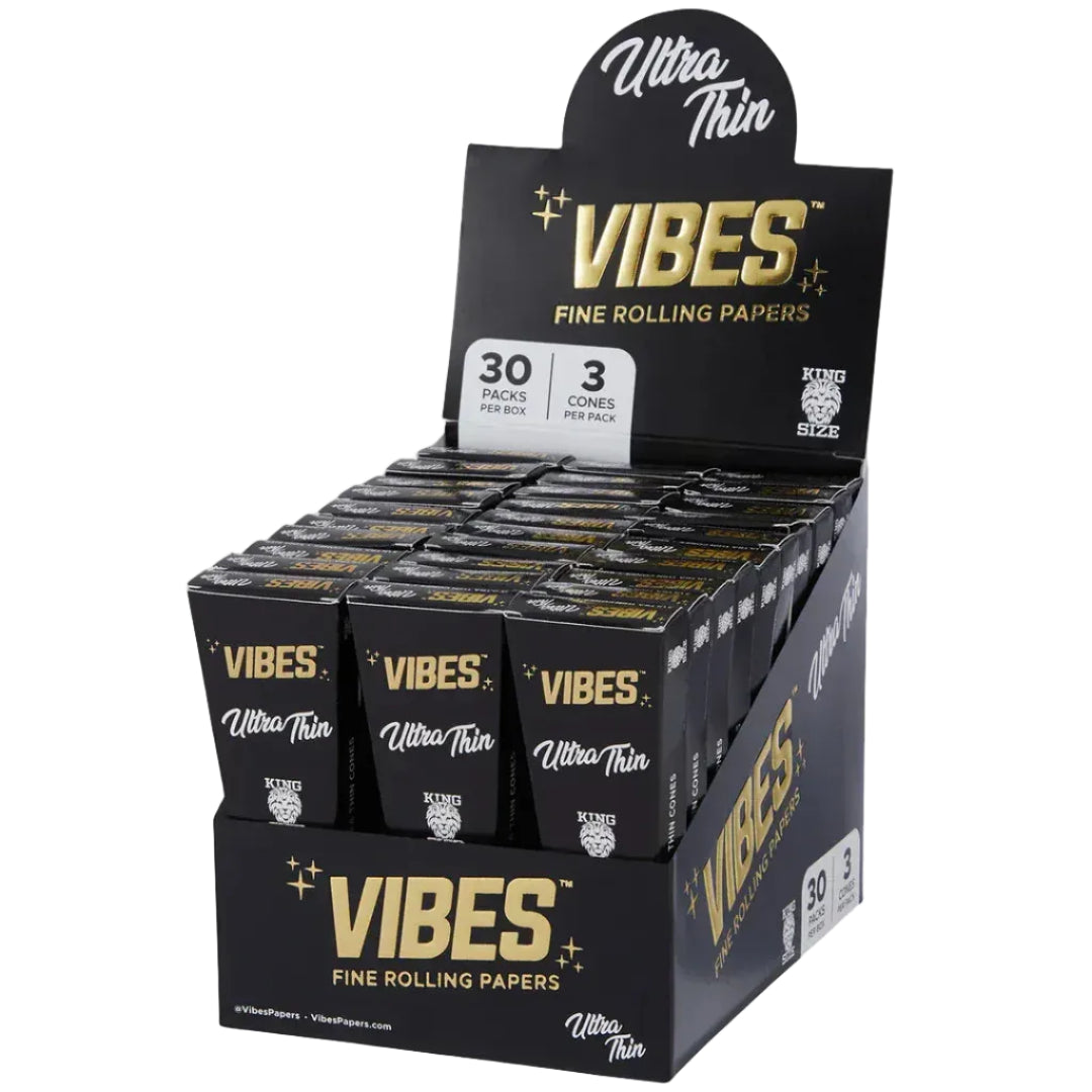 VIBES King Size Cones Box of 30 (3 Cones/Coffin) Ultra thin