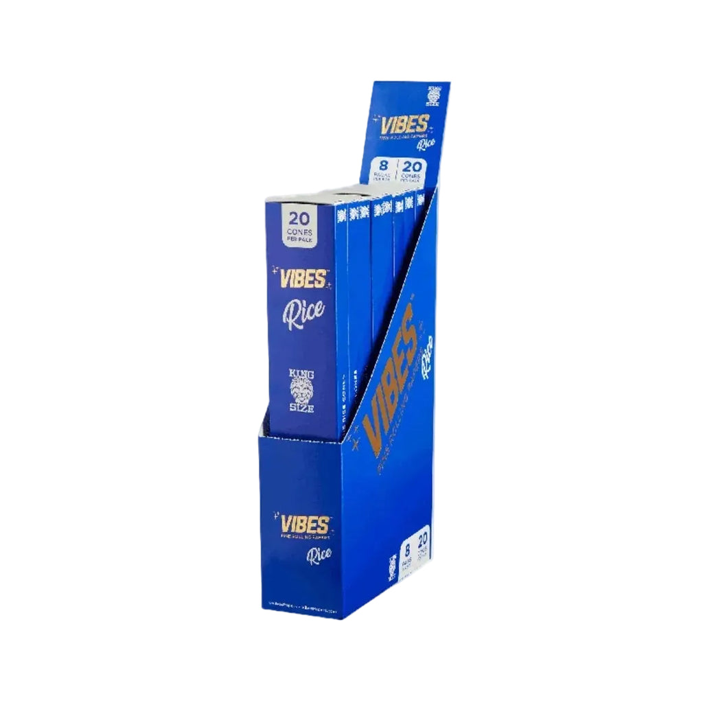 VIBES King Size Cones Box of 8 (20 Cones/Coffin) Rice