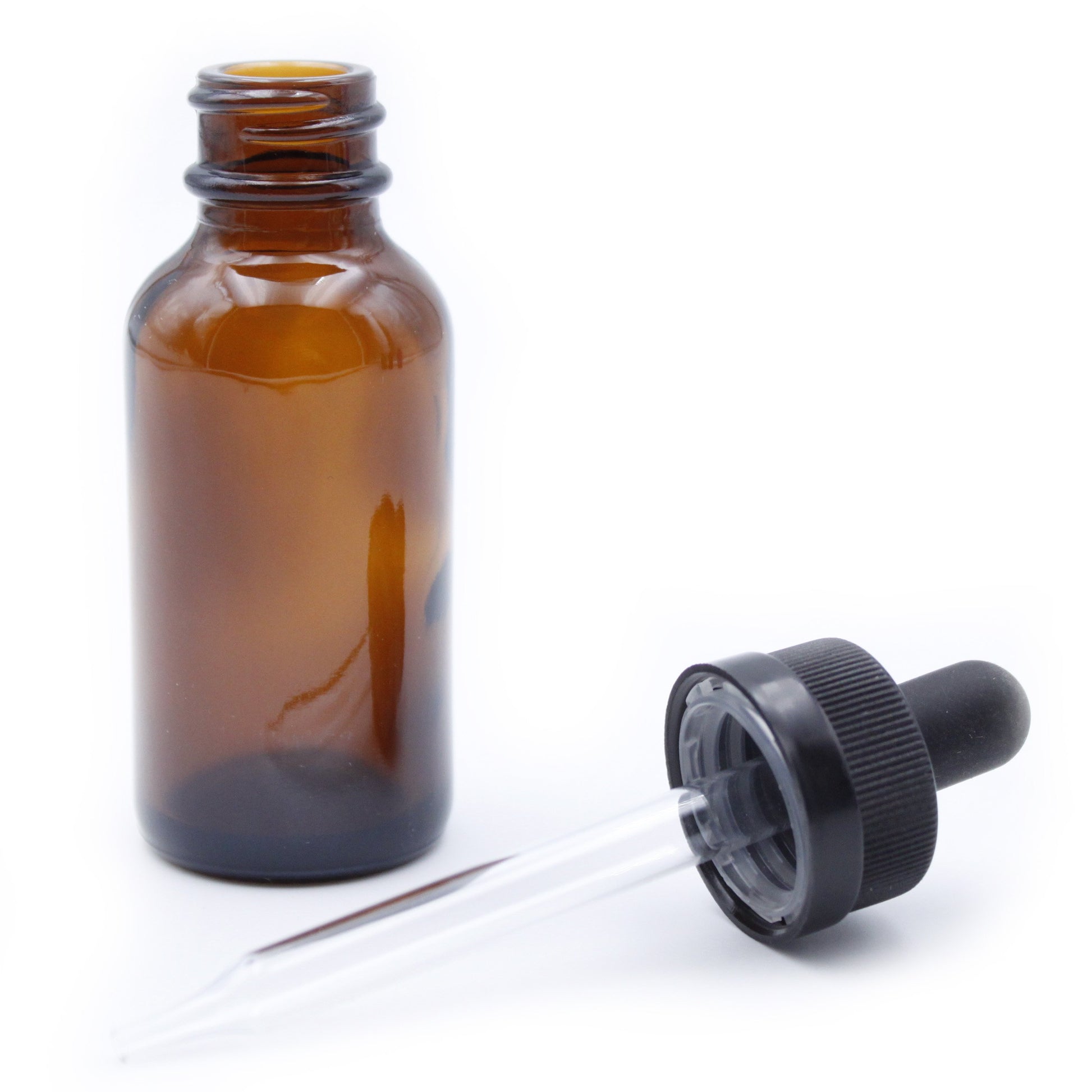 Amber Child-Resistant Glass Dropper Bottle w/ 0.8ml Non-Graduated Dropper - 1 oz
