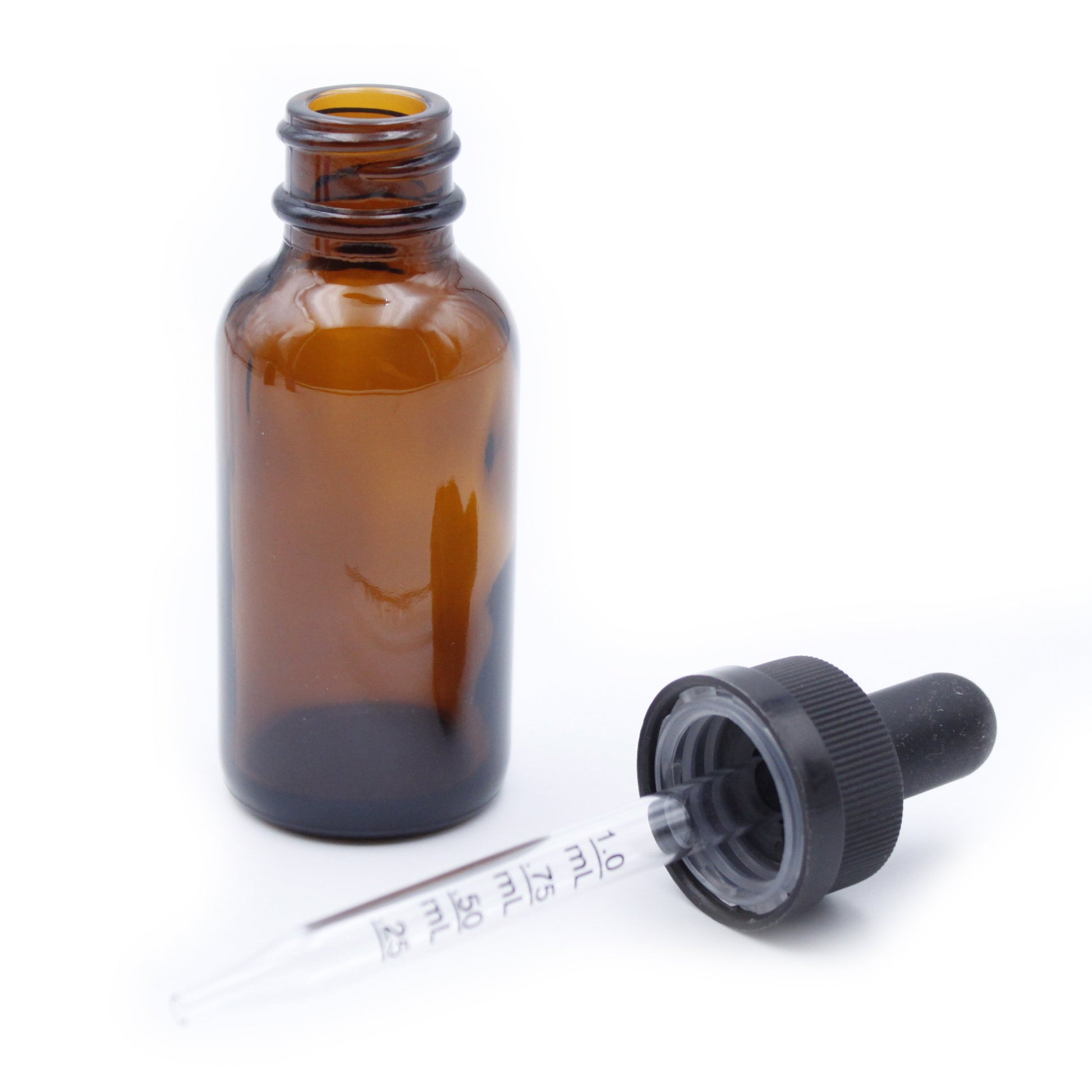 Amber Child-Resistant Glass Dropper Bottle w/ 1.0ml Graduated Dropper - 1 oz