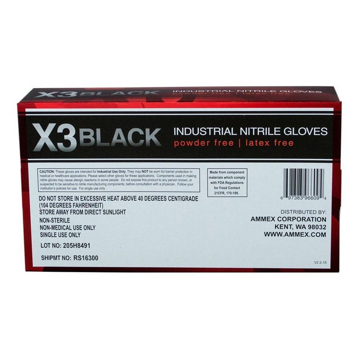 X3 Black Nitrile Gloves Ammex® BX34 Powder-Free Industrial Grade
