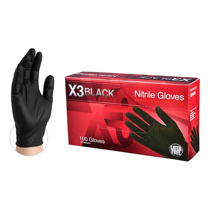 Ammex X3 Industrial Black Nitrile Disposable Gloves Small