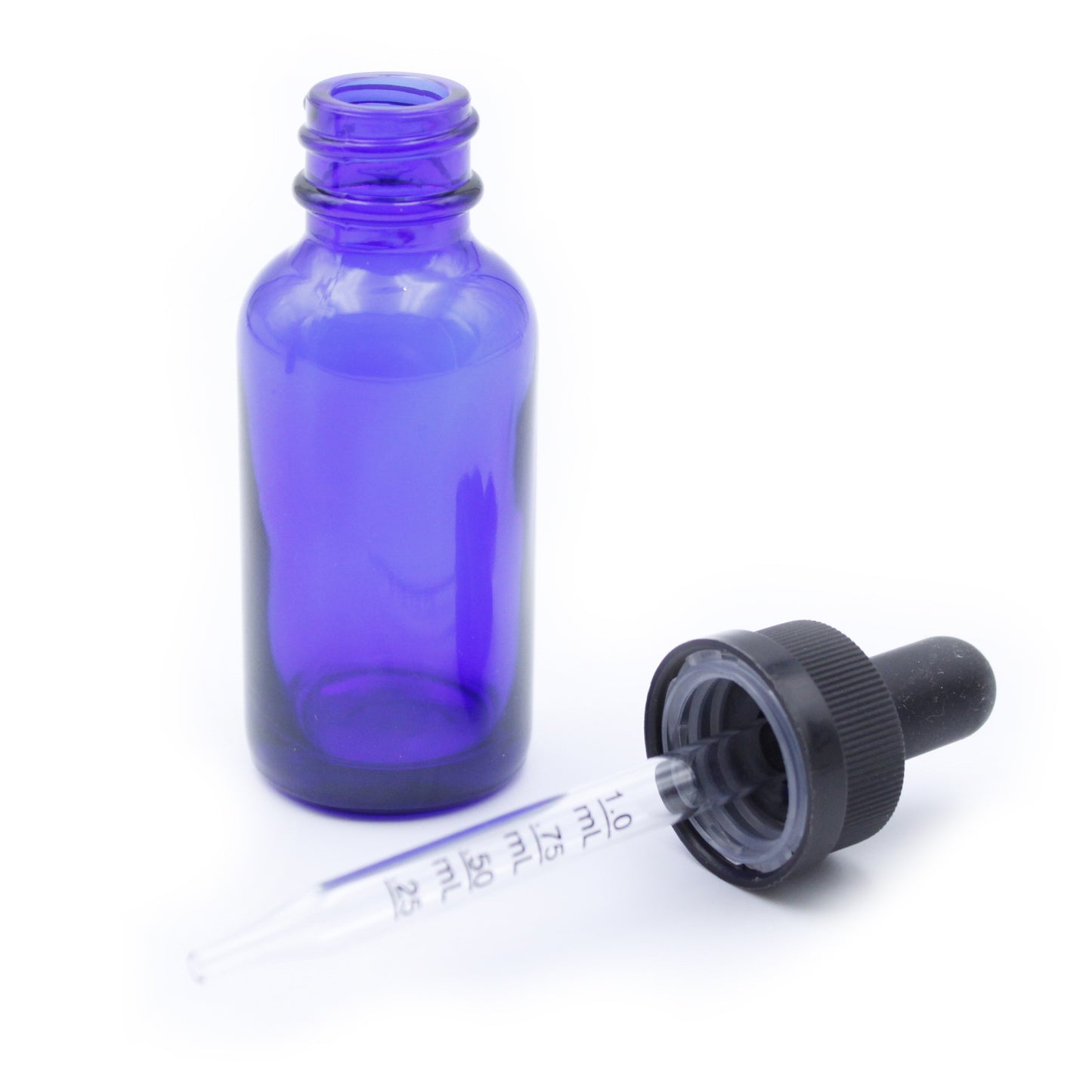 Cobalt Blue Child-Resistant Glass Dropper Bottle w/ 1.0ml Graduated Dropper - 1 oz