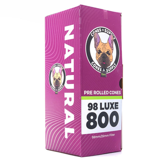 Cones + Supply 98 Luxe Size Natural Paper Pre-Roll Cones (98mm / 26mm filter) | Box of 800