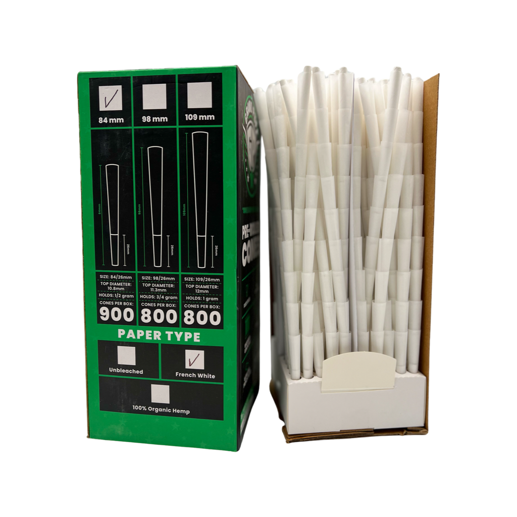 Grand Puff Premium 1 1/4 Size Pre-Roll Cones (84mm / 26mm filter) | Box of 900 French White
