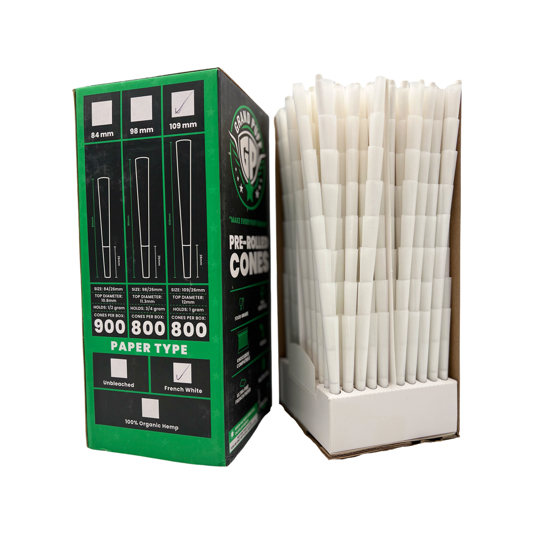 Grand Puff Premium King Size Pre-Roll Cones (109mm / 26mm filter) | Box of 800 French White