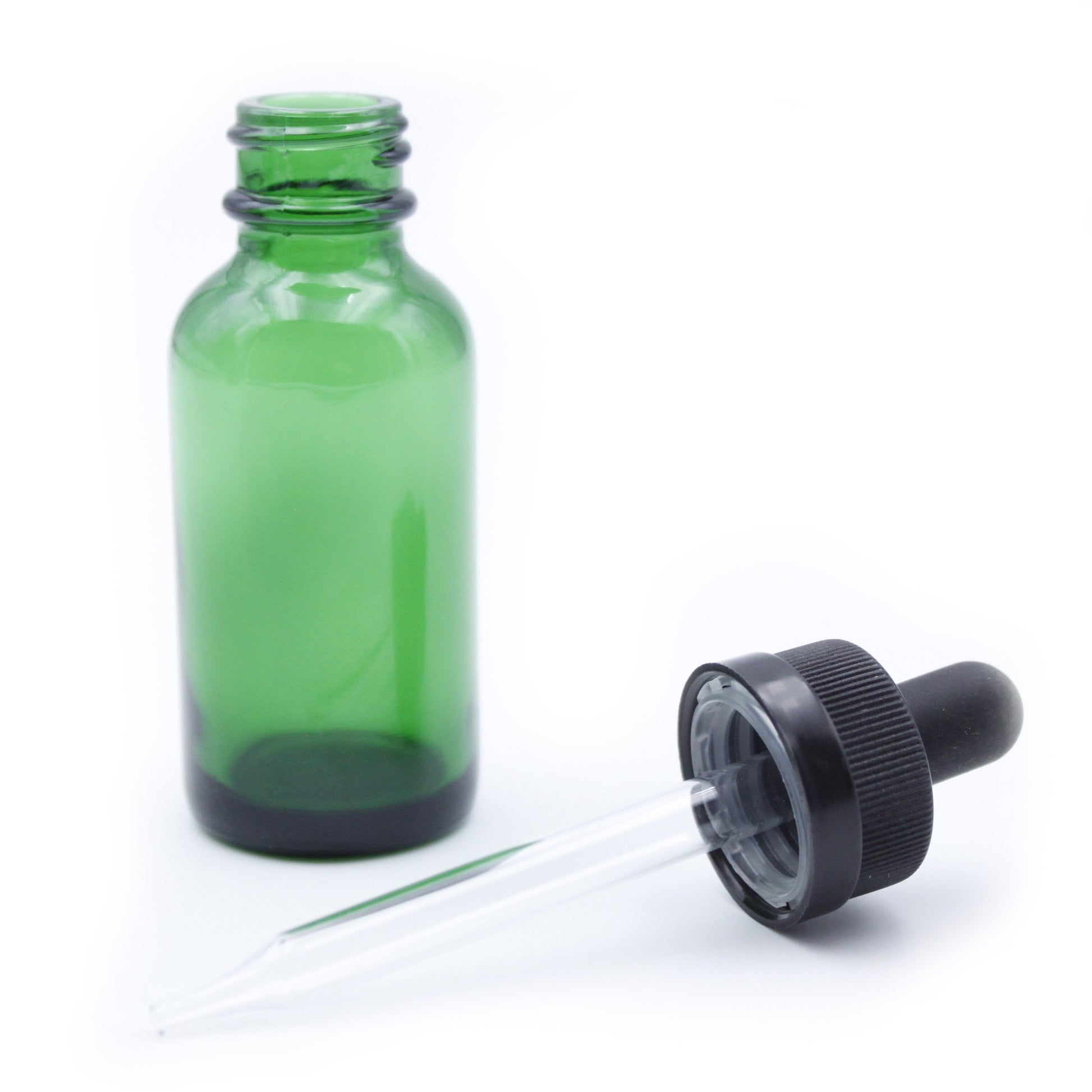 Green Child-Resistant Glass Dropper Bottle w/ 0.8ml Non-Graduated Dropper - 1 oz