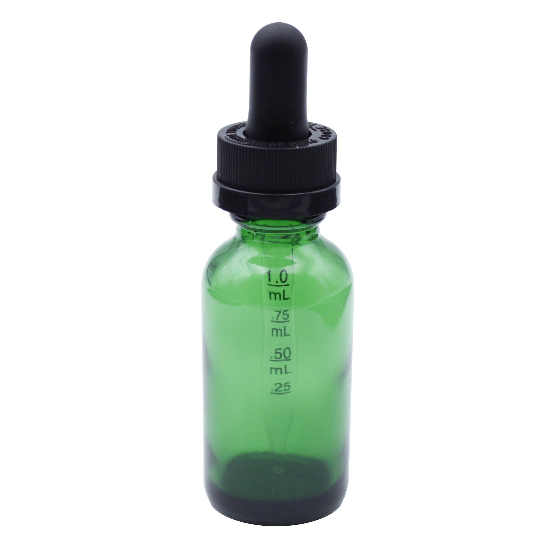 Green Child-Resistant Glass Dropper Bottle w/ 1.0ml Graduated Dropper - 1 oz