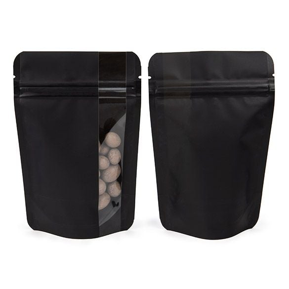 Matte Black Stand Up Zipper Bag with Vertical Window (1 ounce of flower?)
