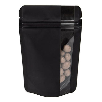 Matte Black Stand Up Zipper Bag with Vertical Window (1 ounce of flower?)