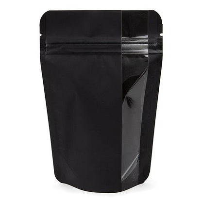 Matte Black Stand Up Zipper Bag with Vertical Window (1 ounce of flower?)