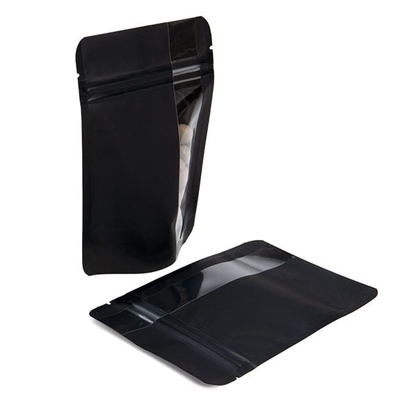 Matte Black Stand Up Zipper Bag with Vertical Window (1 ounce of flower?)