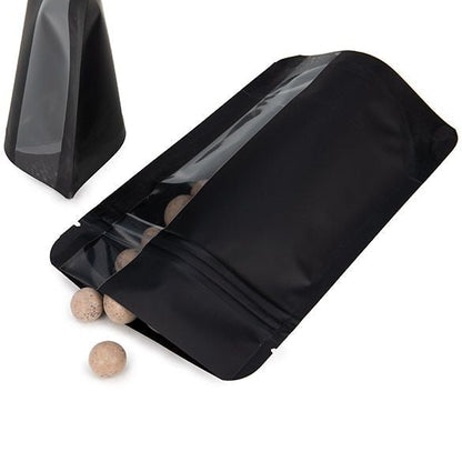 Matte Black Stand Up Zipper Bag with Vertical Window (1 ounce of flower?)