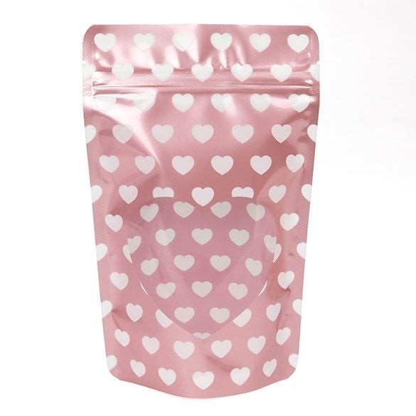 Rose Gold Stand Up Zipper Pouch with White Mini Hearts (1/2 Ounce)