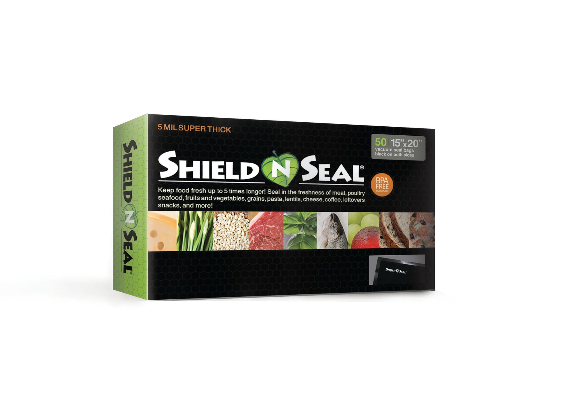 Shield N Seal Precut Vacuum Sealer Bag (15" x 20" / Box of 50) Black / Black