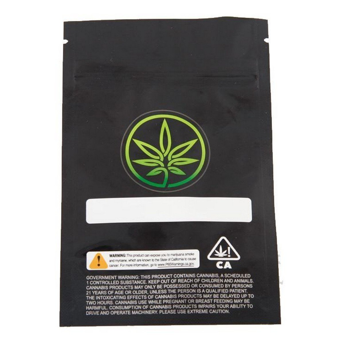 Smell Proof Bag (1/8th oz) Black Leaf Text Box