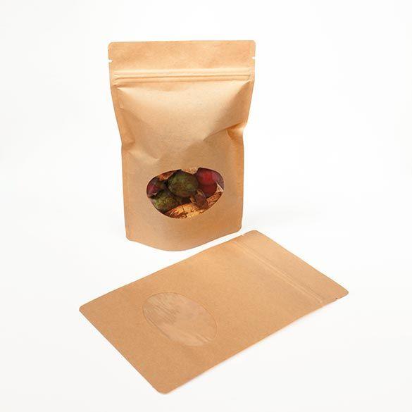Stand Up Kraft Zipper Bag with Clear Oval Window (Ounce)