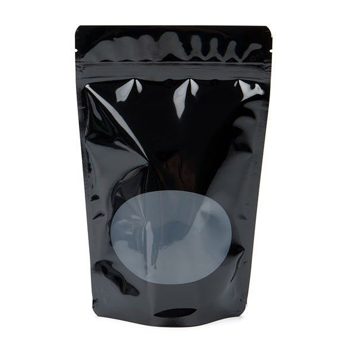 Stand Up Zipper Bag with Clear Oval Window (1 Ounce) Black