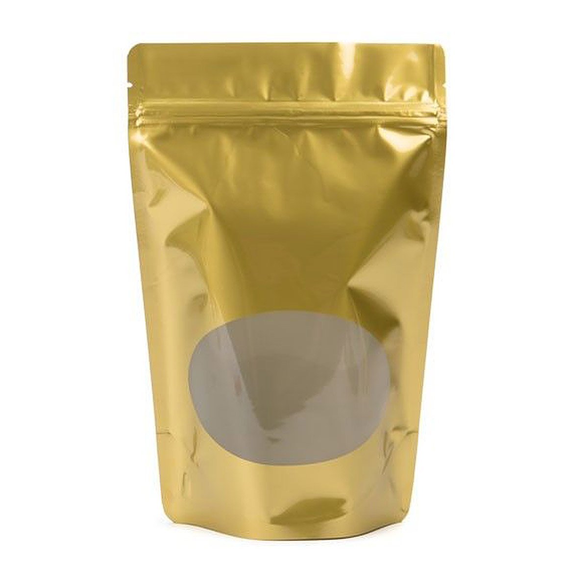 Stand Up Zipper Bag with Clear Oval Window (1 Ounce) Gold