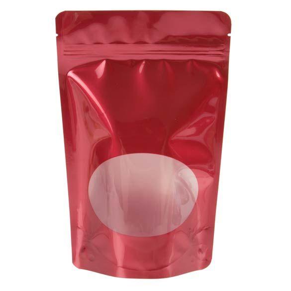 Stand Up Zipper Bag with Clear Oval Window (1 Ounce) Red