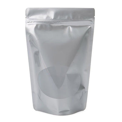 Stand Up Zipper Bag with Clear Oval Window (1 Ounce) Silver