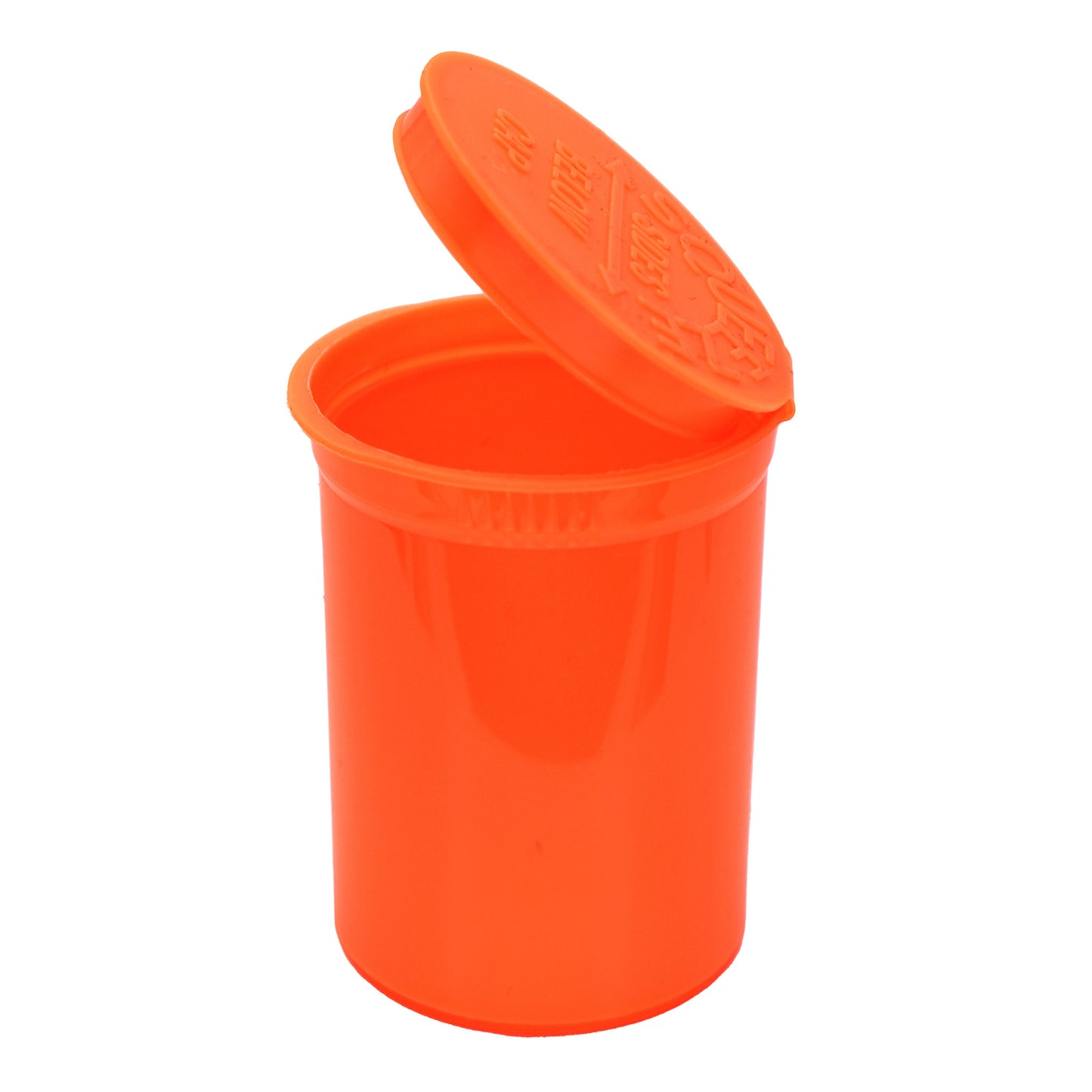 Vertigo Series 30 Dram Pop Top Child Resistant Bottles (50 Pack) Neon Orange